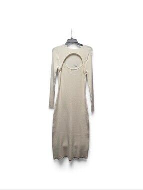 Abercrombie & Fitch Cream Long-Sleeve Cutout Midi Knit Dress